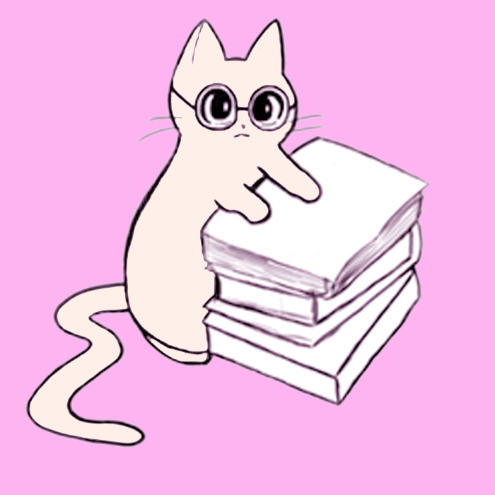 cat with books drawing